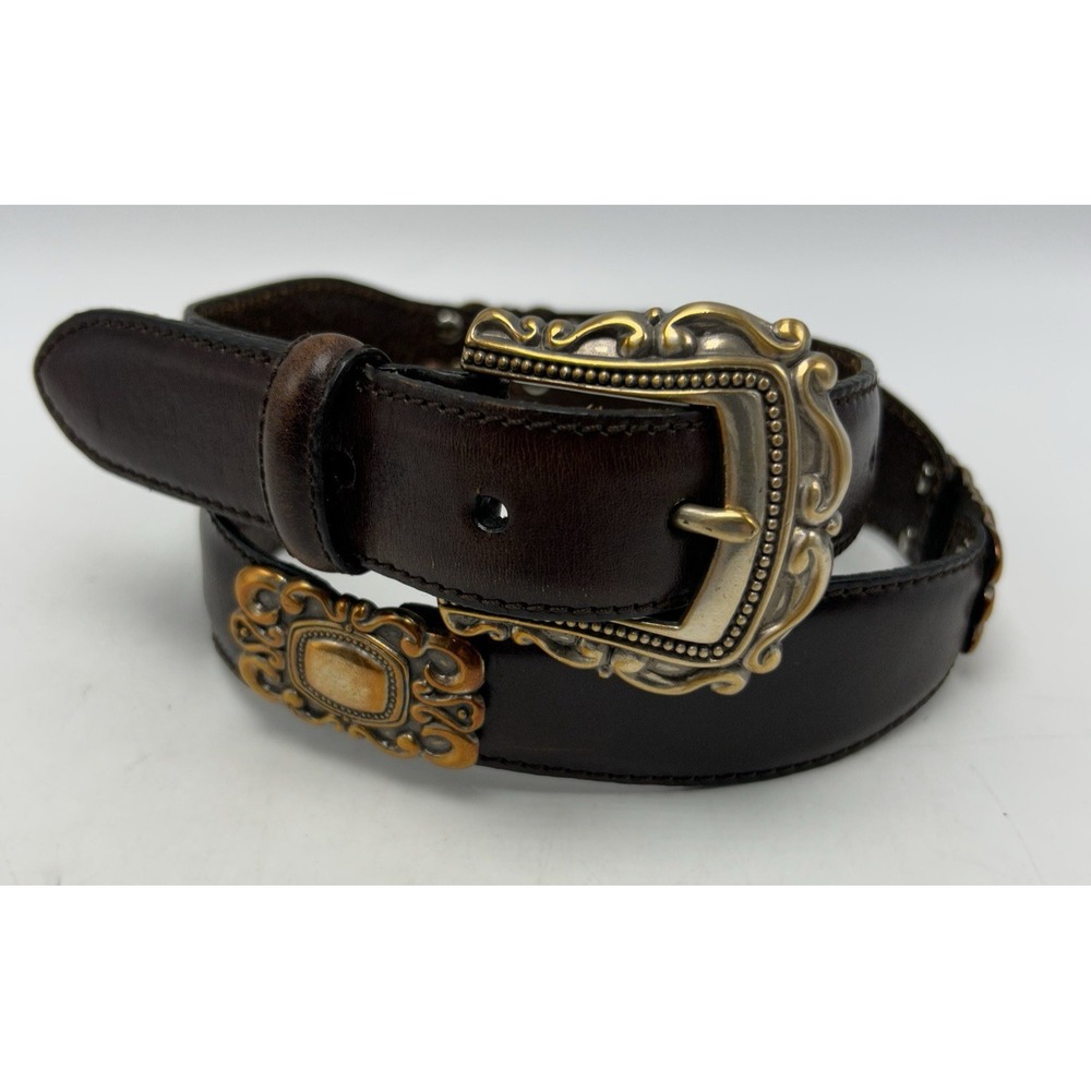 Vintage Fossil Belt Womens Medium Brown Leather 1996 Copper Tone 90s Y2K Read